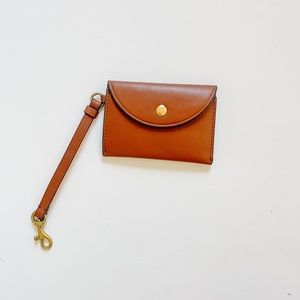 JCrew BrownLeather Italian Card Holder/Key Chain Red Interior